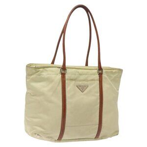Authentic PRADA Shoulder Bag Nylon Beige Silver